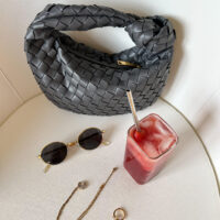 Designer Inspired Summer Woven Knot Bag in Grey Vegan Leather Chic Handbag bottega veneta jodie bag dupe