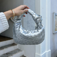 Interwoven Clutch Bag Top Handle Purse Stylish Women Handbag Silver Dumpling Bag Luxury Design Handbag Special Occasion Clutch Gift For Her bottega veneta jodie dupe bag brought to you by pattyb official