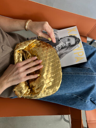 luxury gold woven clutch inspired by bottega veneta